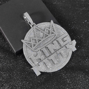 Moissanite Silver <b>King</b> Nitty <b>Crown</b> Round Pendant Hip Hop Iced Out Statement Necklace Luxury Bling Jewelry Gift For Men - Product Image 3