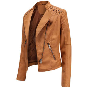 Chaqueta de Cuero para Mujer de Estilo Único con Cuello Alto y Diseño Tejido, Logotipo Frontal, MOQ Bajo, Etiqueta Privada Personalizada, Uso Invernal - Product Image 2
