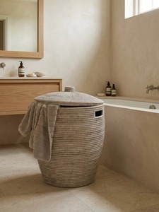 Grand panier à linge rond en rotin naturel, écologique, moderne et multifonctionnel - Product Image 2