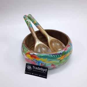 Bol rond en bois d'acacia durable fait à la main pour la maison ou le restaurant servant des salades collations aux fruits - Product Image 1