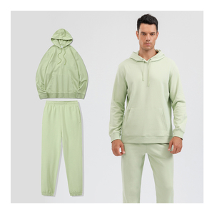 Ensemble de survêtements personnalisés 2 pièces 320GSM 100% coton vert clair vierge pantalon de survêtement et sweat à capuche pour hommes - Product Image 1