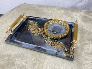 ถาดเสิร์ฟเรซินอีพ็อกซี่ด้ามจับโลหะเคลือบทองเป็นมิตรต่อสิ่งแวดล้อมเครื่องครัวร้านอาหารของโรงแรม - Product Image 2