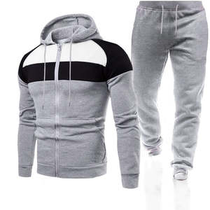 Venta al por mayor personalizado de alta calidad de invierno de dos piezas para correr con capucha cuello sólido patrón completo adulto Fitness deportes chándal para hombres - Product Image 5