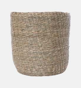 Delightful Round Seagrass Storage <b>Basket</b> With Embroidered Flowers Rustic Natural <b>Woven</b> <b>Basket</b> For Home Office Hotel Decor - Product Image 6