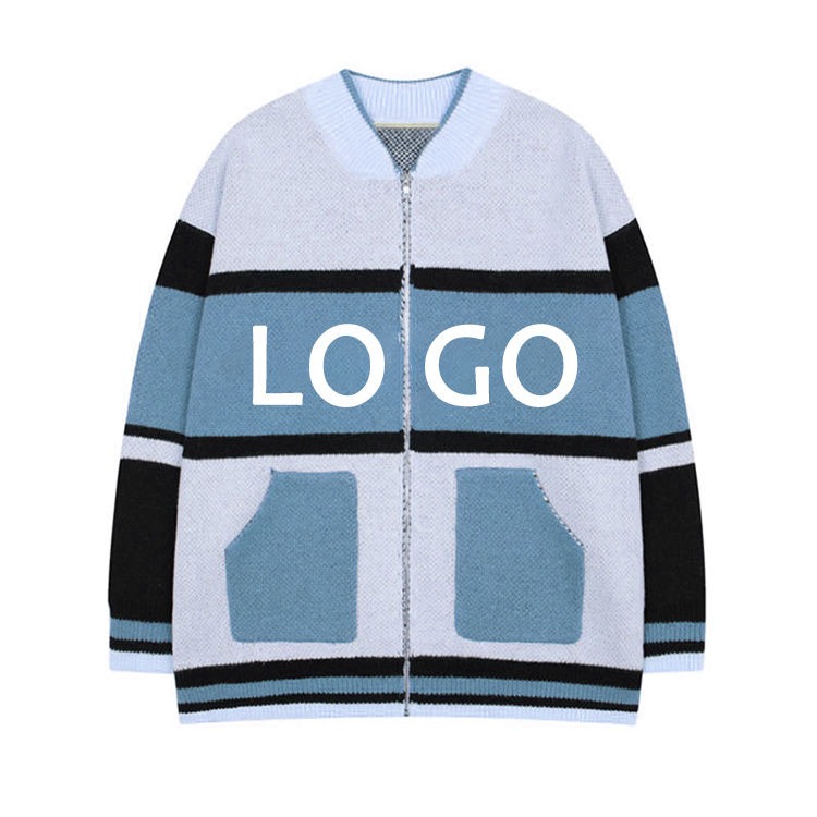 Top Trending Custom Sweater Men Jacquard Cardigan V-neck Casual Loose Knitted Jacket Men's Sweater Cardigan
