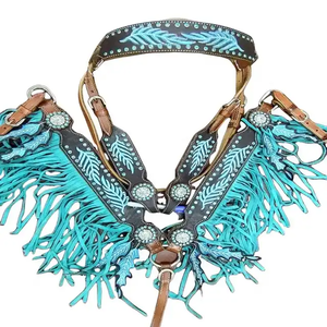 Turquesa Western Headstall & Breast Collar Set Cuero de primera calidad Diseños de tendencia ligeros Tachuela de caballo de temporada Superventas - Product Image 1