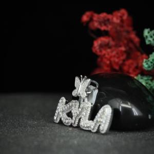 Custom Name <b>Pendant</b> with Butterfly Bail 925 Sterling Silver Moissanite Diamond Round Brilliant Cut Hip Hop Jewelry <b>for</b> <b>Men</b> Women - Product Image 4