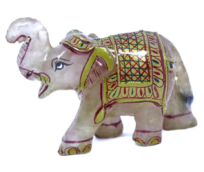 Seni Buatan Tangan Indian Batu Permata Alami Penyembuhan Kristal Rose Quartz Jade Gajah Figurine Ukiran Dekorasi Rumah Hewan Patung
