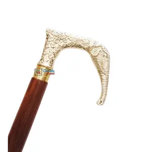 Handmade Nautical Brass Cane Solid Brass Elephant Design Head Handle Walking Stick For Men and Women Brass Canes