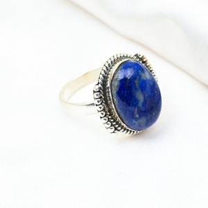 925 Sterling Silver Boho Style Handmade <b>Ring</b> Classical Jewelry <b>Lapis</b> Gemstone Wedding Gift for Women Rhodium Plated for Party - Product Image 4
