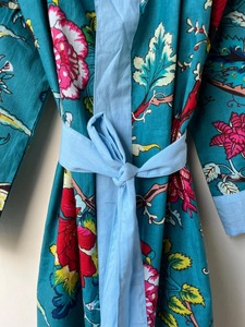 Robe kimono en coton, imprimé floral bohème, vêtement de nuit d'été, robe en coton pur, col en V, longueur genou, robe de demoiselle d'honneur écologique, kimono - Product Image 4