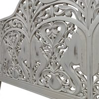 Tête de lit artisanale élégante en MDF, sculptée à la main en bois, motif trompe d'éléphant, réglable en hauteur, éclairée, finition blanc cassé, par Queen Craftsman