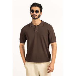 Chemise de golf pour homme en coton tricoté 100 %, boutonnée sur le devant, coupe classique, infroissable, séchage rapide, unie, manches courtes, grandes tailles, fournisseur OEM - Product Image 1