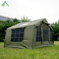Tente de camping gonflable professionnelle 8m² vert olive, imperméable, en tissu Oxford, avec portes en U, fenêtre en maille et hublot, quatre saisons