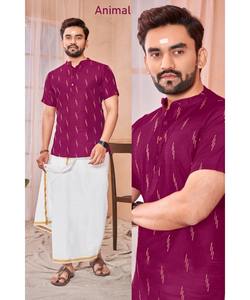 ATTRACTIVE EN SOIE POUR HOMMES KURTA AVEC PANTALON POLO et BRODERIE IMPRIMÉ TRAVAIL KOTI ROSE Achkan Bandhgala Sherwani - Product Image 3