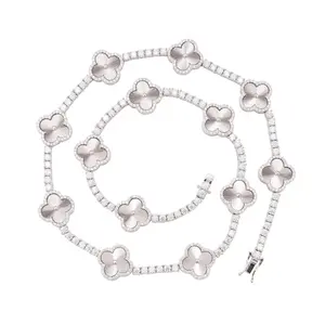 Cadena de Tenis de Plata de Ley 925 de Lujo con Trébol de Cuatro Hojas y Diamantes Moissanite VVS, Joyería Masculina de Moda - Product Image 1