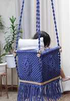 Balançoire violette écologique pour bébé, berceau suspendu en macramé avec coton vert et bois indigène
