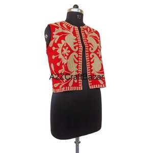 Veste en coton brodée Suzani traditionnelle pour femmes, manches courtes, matelassée, style bohème, vêtements d'extérieur d'hiver - Product Image 5