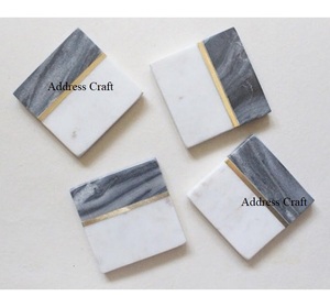 Ensemble de sous-verres en marbre élégant avec incrustation en laiton pour la décoration intérieure moderne Sous-verres en pierre de luxe pour boissons Décoration de table basse élégante - Product Image 4