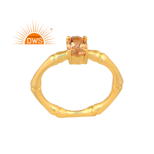 แหวนอัญมณีซิทรีนธรรมชาติชุบทอง18K ดีไซน์ใหม่แหวนดีไซน์ไม้ไผ่ - Product Image 1