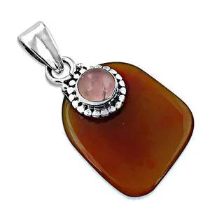 Pendentif en argent 925 avec quartz rose pour femmes, style religieux, bijoux en pierres précieuses dorées, motif de dessin animé, cristal de jade, pierre principale, charme - Product Image 3