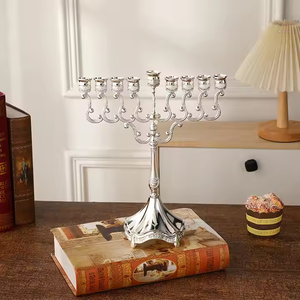 เชิงเทียนอลูมิเนียมแบบตั้งเชิงเทียน9สาขาเครื่องประดับ Hanukkah menorah ชุบทอง - Product Image 5