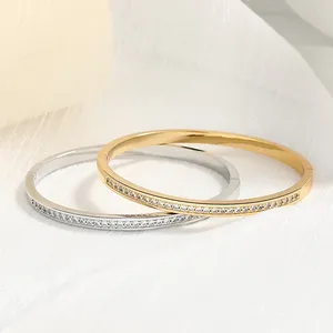 Elegant 18K Gold-Plated <b>Stainless</b> <b>Steel</b> Fashion Bracelet Casual Luxurious Solid Color with Inlay Rhinestones - Product Image 2
