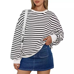 Moda cuello redondo sudadera manga larga estilo suelto suéter a rayas Otoño Invierno Tops Casual sudaderas con capucha sudadera - Product Image 5