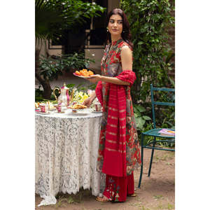 Traje Casual de Verano de 3 Piezas con Estampado Jacquard Lurex y Dupatta a Rayas con Decoración de Botones - Modelo SP-52086 - Product Image 6