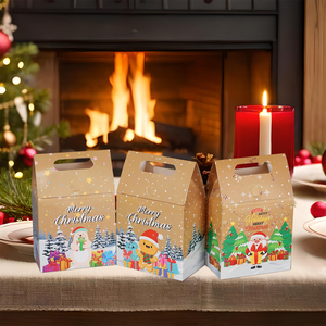 Christmas <b>Square</b> Kraft Paper Gift Boxes with Self Erecting Design Die Cut Handles Recyclable Holiday Packaging for Gifts Crafts - Product Image 4