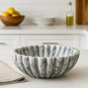 Luxury Handcrafted Natural Marble Gold Rim Eco-Friendly Modern Decorative Bowl Premium Stone Fruit Salad <b>Tray</b> Designer - Product Image 2