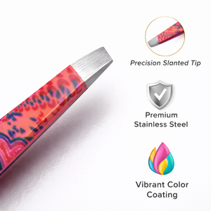 Pince à épiler professionnelle de qualité supérieure en acier inoxydable, imprimée colorée, à pointe inclinée, durable, légère et de précision pour les poils. - Product Image 4