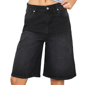 High Waist Customized Best Quality Straight Wide Leg Baggy Denim Jorts / Wholesale Factory Rate Washed Faded <b>Women</b> Summer <b>Shorts</b> - Product Image 1