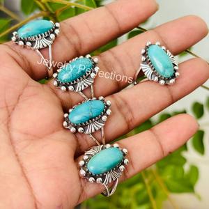 Wholesale 925 Sterling Silver Plated Natural Tibetan <b>Turquoise</b> <b>Rings</b> Handmade Fine Steel Jewelry Bulk Latest Trending Fashion - Product Image 1