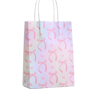 Bolsas de Regalo de Papel Kraft con Lazo Iridiscente, Ecológicas, Biodegradables, Personalizadas, Clásicas, Laminadas, Rosadas y Blancas, para Cumpleaños y Baby Shower - Product Image 5