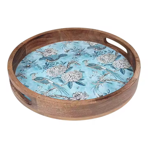 Bandeja de servicio de madera más duradera, bandeja de servicio de comida de madera de bambú impresa en mosaico redondo, bandejas de servicio de madera de último diseño único - Product Image 5