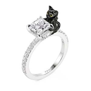 Jeulia Hug Me Death Witness <b>Black</b> Cat Round Cut Sterling Silver Fashion <b>Ring</b> - Product Image 4