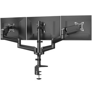 Support triple <span class=keywords><strong>moniteur</strong></span> <span class=keywords><strong>HUANUO</strong></span> pour écrans <span class=keywords><strong>de</strong></span> 17 à 32 pouces, réglage, pivotement, inclinaison, rotation, en acier allié noir, chaque <span class=keywords><strong>bras</strong></span> peut supporter - Product Image 1