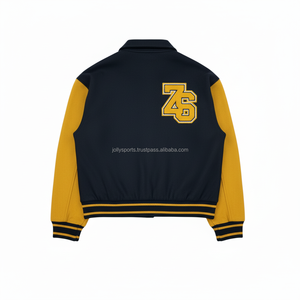 Veste universitaire en laine mélangée 450 GSM de haute qualité manches contrastées jaune marine Logo personnalisé Patch Chenille Varsity Jacket pour homme - Product Image 2