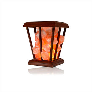 Auténtica pirámide tallada a mano lámpara de sal del Himalaya luz suave decoración del hogar con Base de madera tallada estilo amor cesta pieza artesanal - Product Image 1