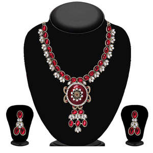 Soha Fashion Maroon Kundan Necklace <b>Set</b> with <b>Gold</b> Plated Copper Earrings for Wedding or Gift Featuring Pearls and Diamonds - Product Image 1