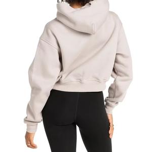 Sweat à capuche de couleur unie en polaire éponge française de haute qualité avec logo personnalisé 100% sweat-shirt en coton surdimensionné à fermeture éclair pour femmes sweat à capuche court - Product Image 3