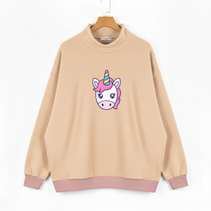 Women Winter Long Printed Oversized Mockneck Sweatshirt Casual Loose Pullover Street Fashion <b>Top</b> for Relaxed Everyday Style - Product Image 1