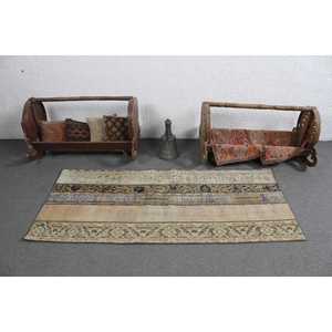 Turkish Vintage Rug 2.7x6 ft, <b>Brown</b> Accent Patchwork <b>Wool</b> Rug - Product Image 3