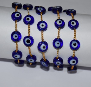Cadena de Rosario de Cuentas Azules de 4mm de Alta Calidad, Chapada en Oro, Hecha a Mano, para la Fabricación de Joyería - Product Image 3