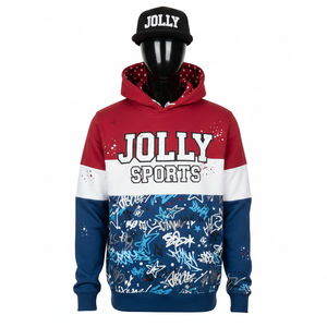 Sweat-shirt à capuche en coton polyester premium 320 GSM rouge blanc bleu avec motif graffiti personnalisé logo imprimé à l'écran Basics Hoodie - Product Image 1