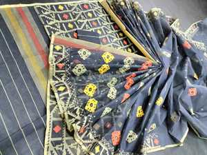 Nuevo Deshi Dhakai Jamdani Sharee Calidad de exportación para mujeres TELA JAMDANI ROJO Azul VERDE Dorado Azul cielo de Bangladesh - Product Image 4