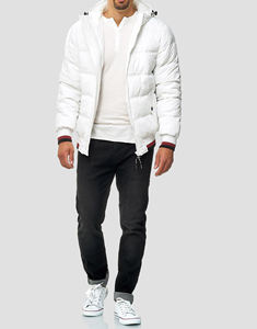 Chaqueta Acolchada de Lona Brillante Impermeable y Cortavientos con Capucha para Hombre, Talla Grande, con Bloques de Color y Logotipo Bordado Personalizado - Product Image 1