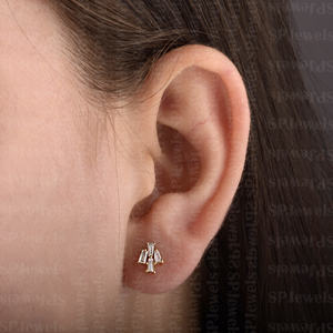 ต่างหูเม็ดกลมทรงบาแกตต์ทรงเรียวทอง18K แบบกดด้านหลังผลิตใน10K/14K - Product Image 4