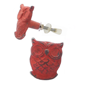 Perillas de hierro fundido de búho rústico rojo CIK 114 para muebles de dormitorio, tocador de exterior, armario de cocina y manijas de cajón de puerta de armario - Product Image 2